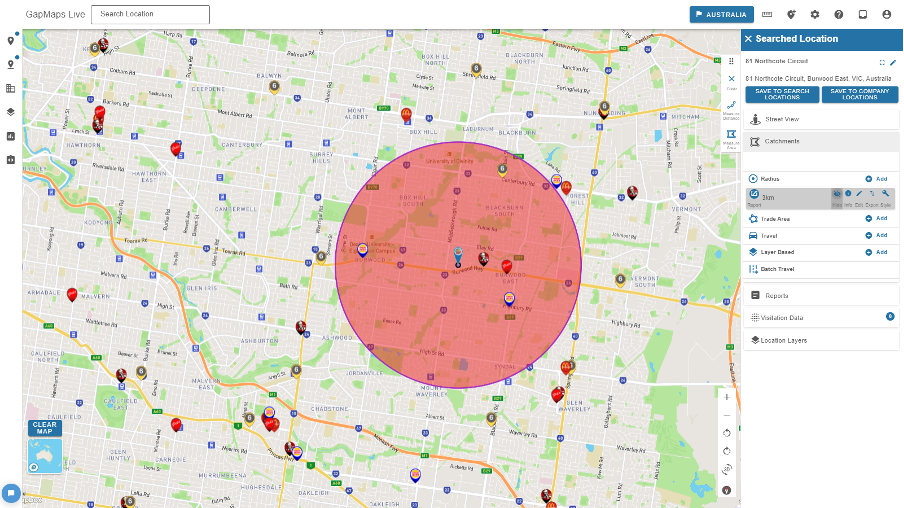 Catchment types on GapMaps Live