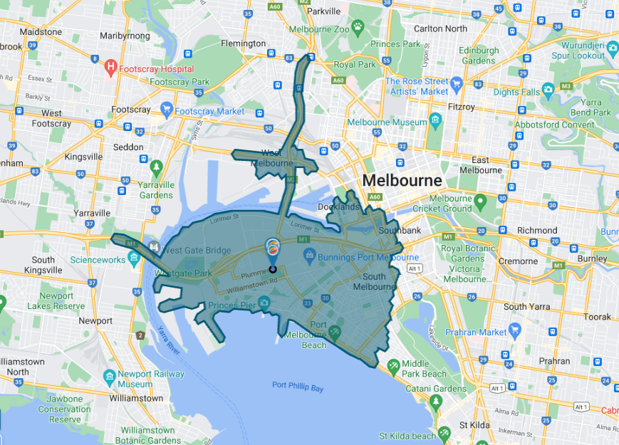Port Melbourne Drive Catchment GapMaps Live